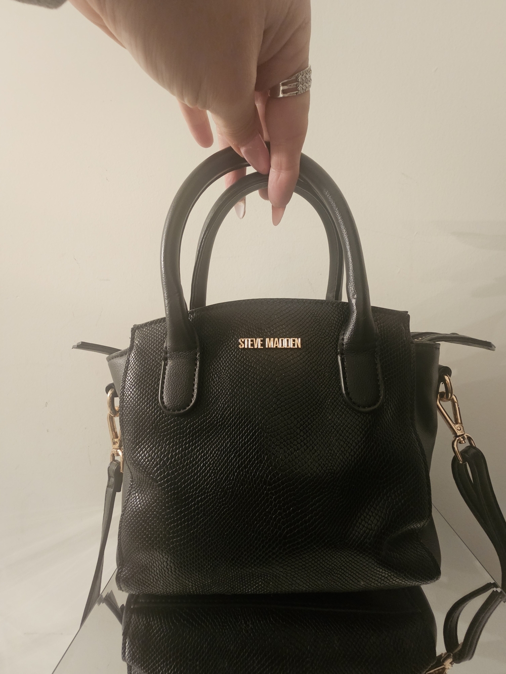 Steve Madden Black Pebbled Mini Satchel